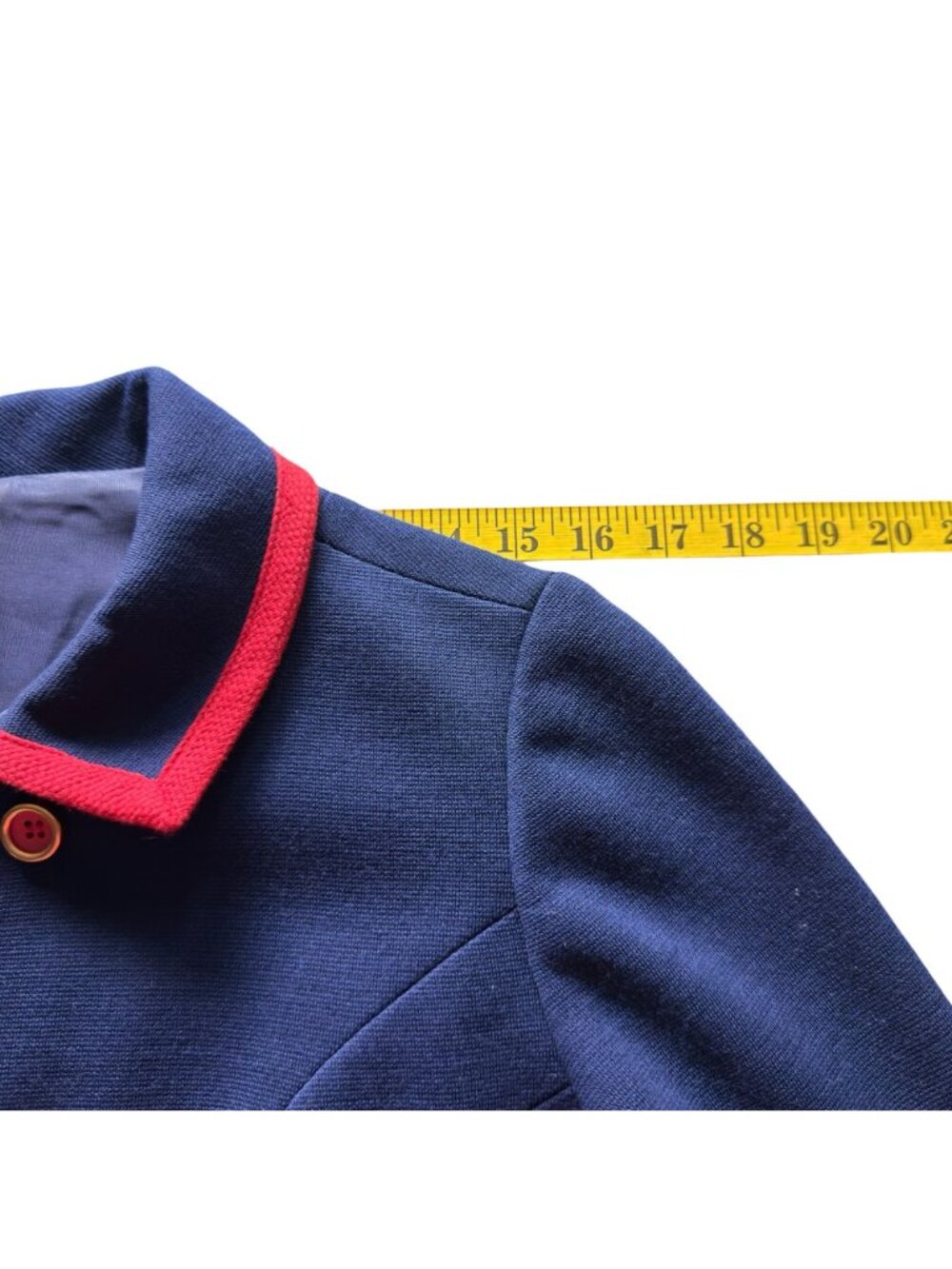 Vintage Rona Coat Dress Medium Worsted Wool Acetate Navy Blue w Red Trim As Is - Picture 13 of 16